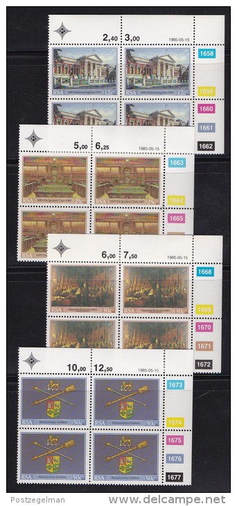 SOUTH AFRICA, 1985, MNH Control Block Of 4, Parliament Building  M 670-673 - Unused Stamps