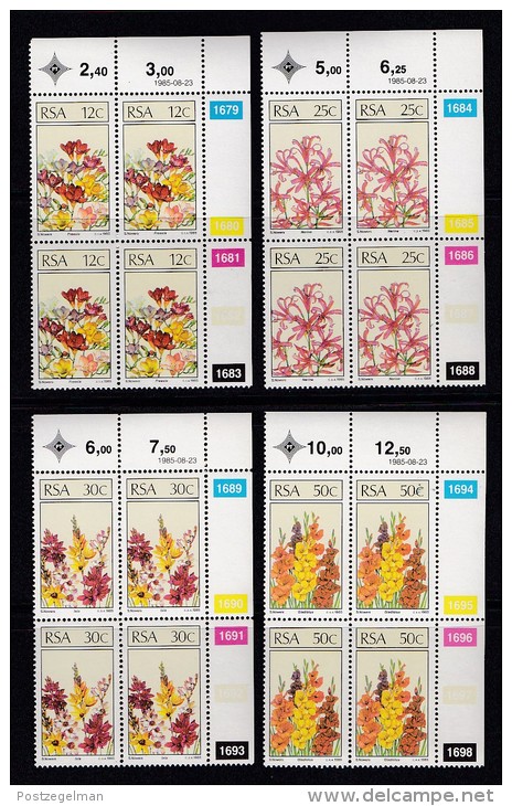 SOUTH AFRICA, 1985, MNH Control Block Of 4, Flowers,  M 674-677 - Unused Stamps