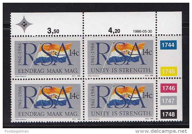 SOUTH AFRICA, 1986, MNH Control Block Of 4, Republic 25 Year,  M 687-688 - Unused Stamps