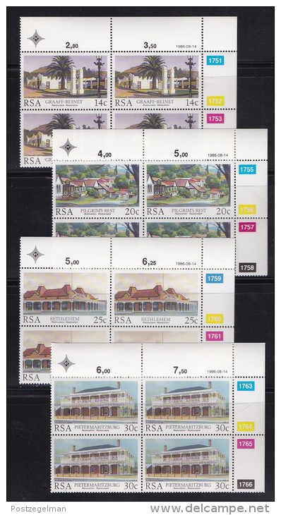 SOUTH AFRICA, 1986, MNH Control Block Of 4, Historic Buildings,  M 689-692 - Unused Stamps