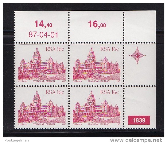 SOUTH AFRICA, 1987, MNH Control Block Of 4,Buildings 16 Cent, M 705 - Unused Stamps