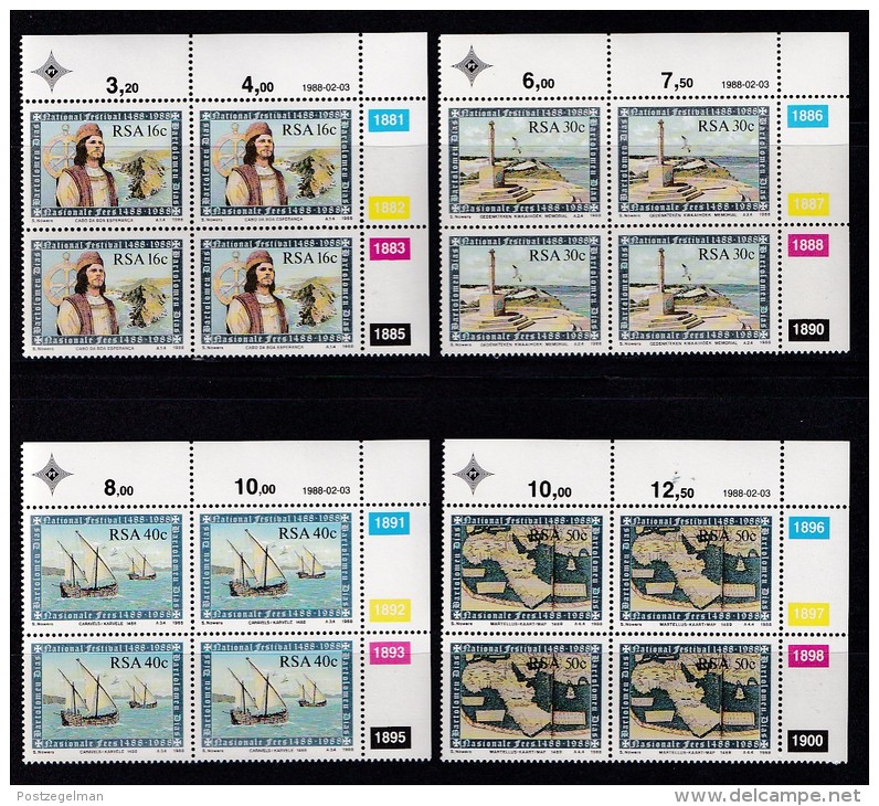 SOUTH AFRICA, 1988, MNH Control Block Of 4, Bartelomeus Diaz,  M 721-724 - Unused Stamps