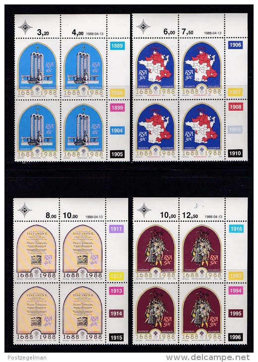 SOUTH AFRICA, 1988, MNH Control Block Of 4, Hugenotes,  M 727-730 - Unused Stamps