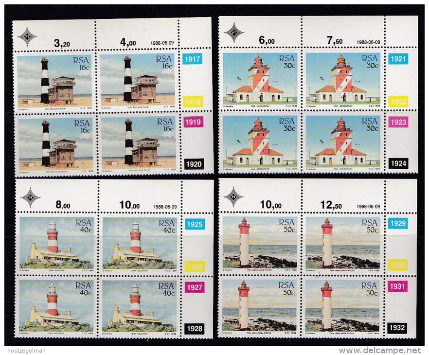 SOUTH AFRICA, 1988, MNH Control Block Of 4, Light Houses, M 739-742 - Neufs