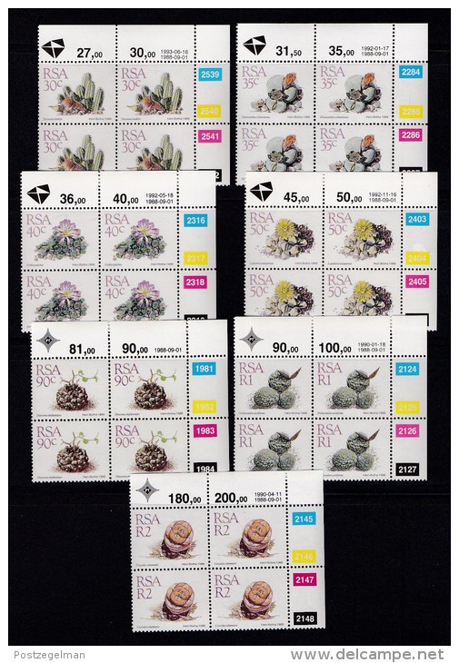 SOUTH AFRICA, 1988, MNH Control Block Of 4, Definitives Succulents, M 743-757 (reprinting) - Unused Stamps
