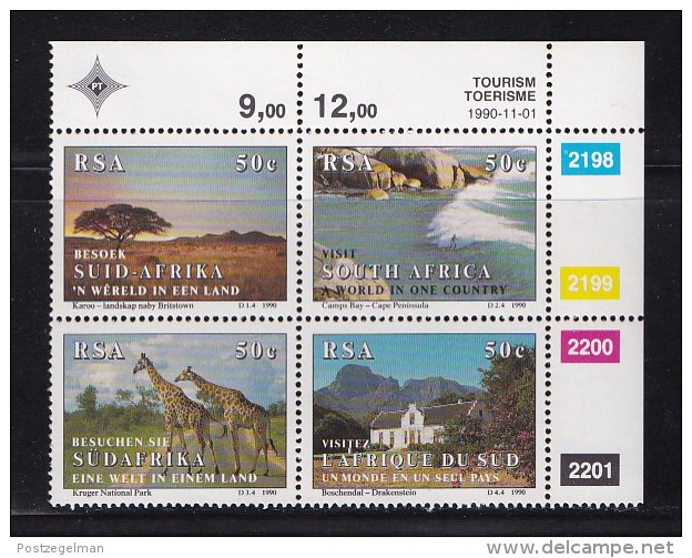 SOUTH AFRICA, 1990, MNH Control Block Of 4, Tourism, M 804-807 - Unused Stamps