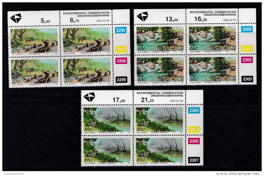 SOUTH AFRICA, 1992, MNH Control Block Of 4, Environment, M 831-833 - Neufs