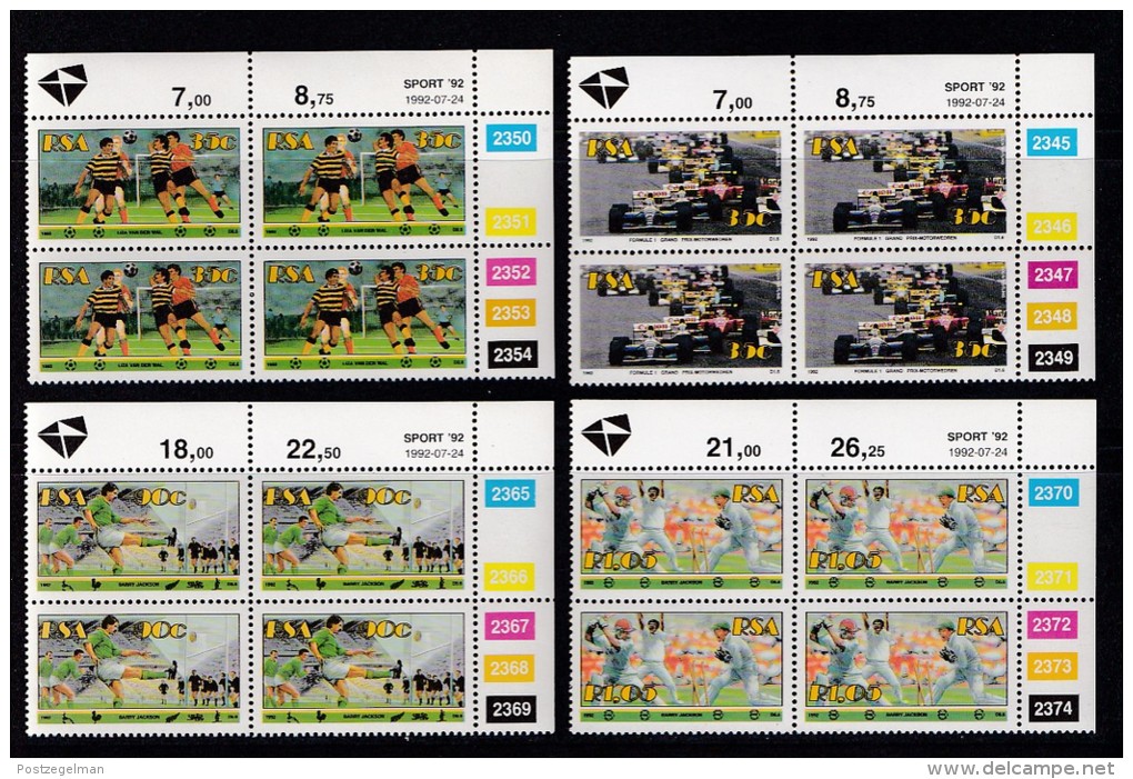 SOUTH AFRICA, 1992, MNH Control Block Of 4, Sports, M 839-844 - Unused Stamps