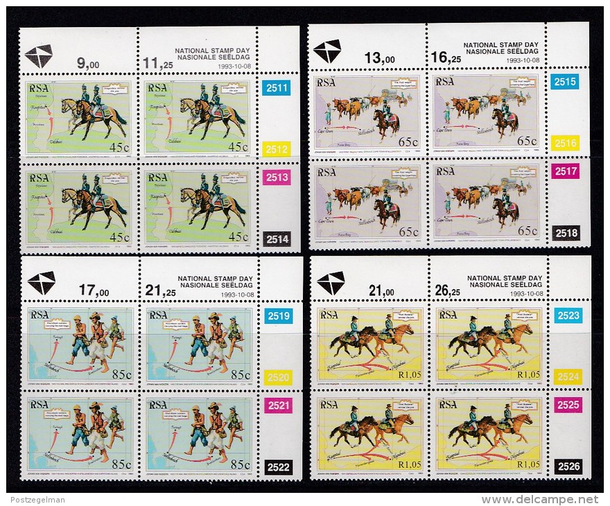 SOUTH AFRICA, 1993, MNH Control Block Of 4, Stamp Day, M 908-911 - Ungebraucht