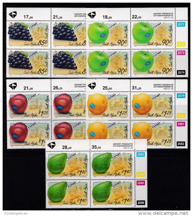 SOUTH AFRICA, 1994, MNH Control Block Of 4, Export Fruits, M 917-921 - Nuevos