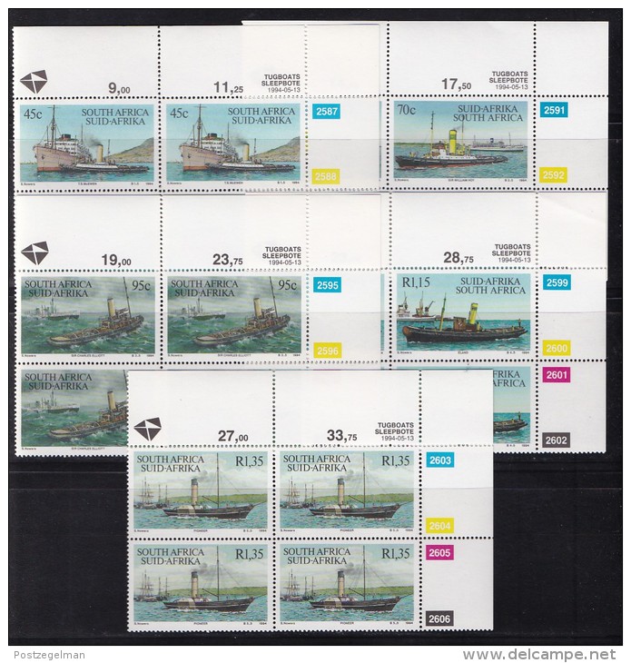 SOUTH AFRICA, 1994, MNH, Control Block Of 4, Haulage Ships, M 930-934 - Neufs