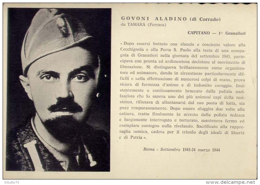 Medaglia D'oro - Govoni Aladino  Di Corrado Da Tamara - Ferrara - Capitano 1 Granatieri - Formato Grande Non Viaggiata - Guerra 1939-45