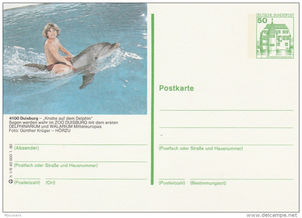 1980 GERMANY Postal STATIONERY CARD Illus DOLPHIN At DUISBURG ZOO Cover Stamps Dolphins - Dolphins