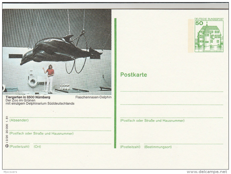 1981 GERMANY Postal STATIONERY CARD Illus DOLPHINS At NURNBERG ZOO Cover Stamps Dolphin - Delfini