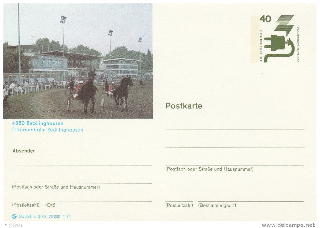 1976 GERMANY Postal STATIONERY CARD Illus HORSE RACING Trotting Sport At RECLINGHAUSEN Cover Stamps Horses Racing - Reitsport