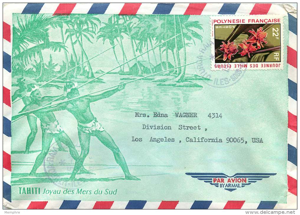 1971  Lettre Avion De Uturoa  Pour Les USA  Yv 85 (Rose De Porcelaine) - Storia Postale