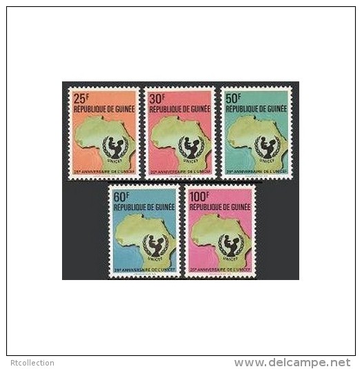 Guinea 1971 UNICEF 25th Anniversary Emblem Map Organizations Celebrations Stamps MNH SC 588-592 Michel 592-596 - UNICEF