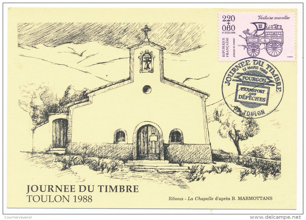 FRANCE => Carte Locale - 2,20 + 0,60 - Journée Du Timbre - "La Chapelle" - Voiture Montée / TOULON 1988 - Tag Der Briefmarke