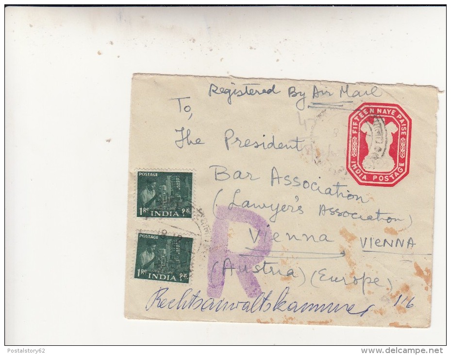 Khanna To Vienna. Cover Raccomandata Intero Postale - Poste Aérienne