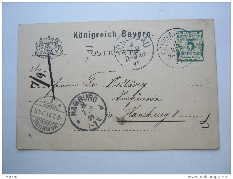 1891,  Schwabsoien , Klarer Stempel Auf Karte - Entiers Postaux