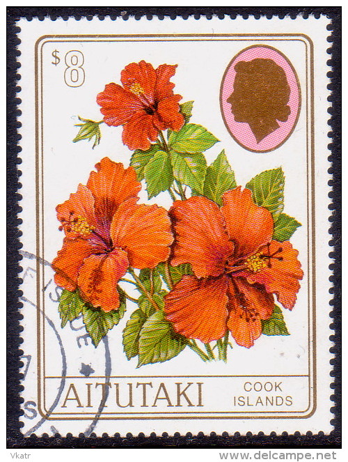 AITUTAKI Cook Islands 1997 SG #675 $8 VF Used Hibiscus Rosa-sinensis - Aitutaki