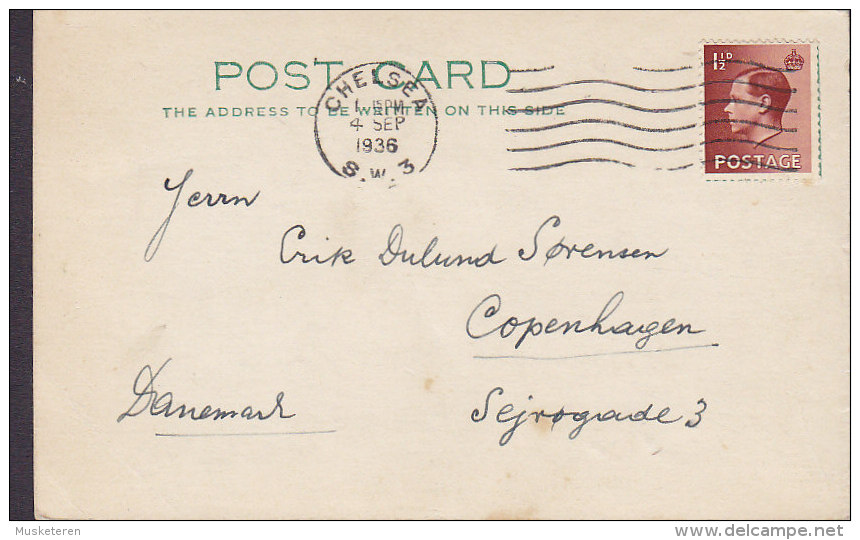 Great Britain CHELSEA 1936 Post Card Denmark Edward VII. Stamp (2 Scans) - Briefe U. Dokumente