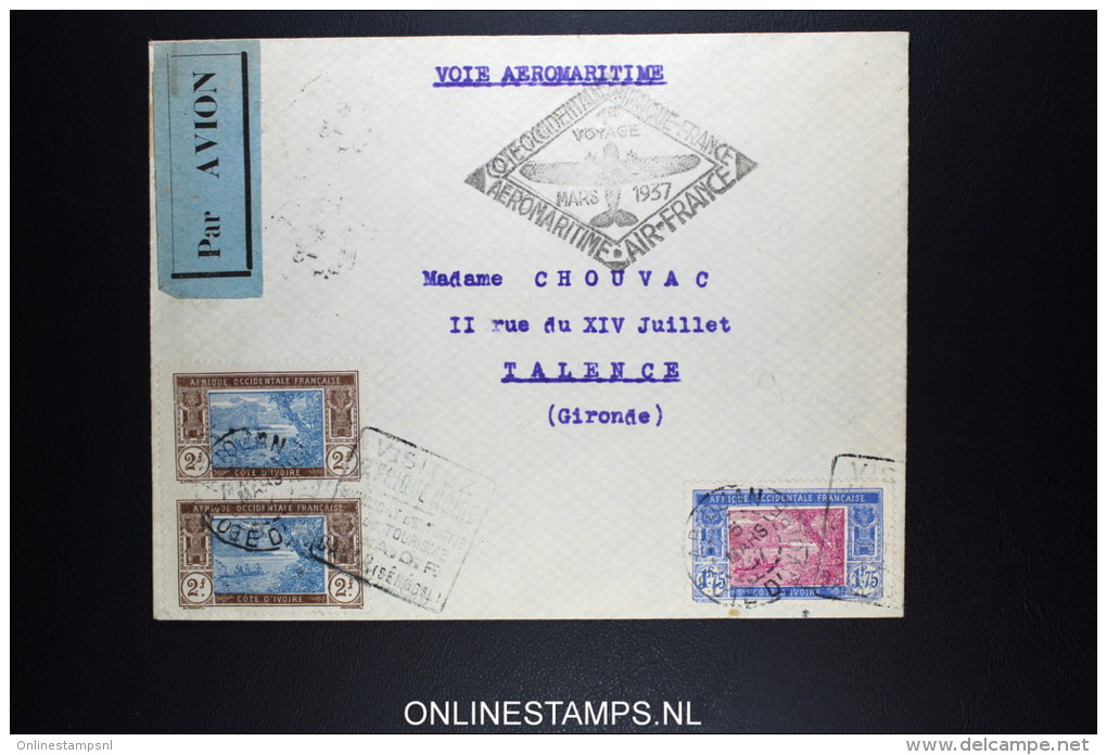 Côte D'Ivoire Lettre Aéromaritime Air France Pour France Premier Voyage  De 1937 - Lettres & Documents