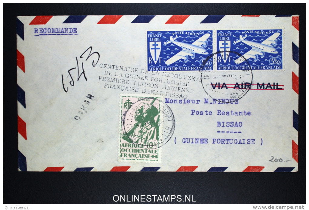 SENEGAL DAKAR - BISSAO GUINEE PORTUGAISE 1re LIAISON 7-3-1947 - Lettres & Documents