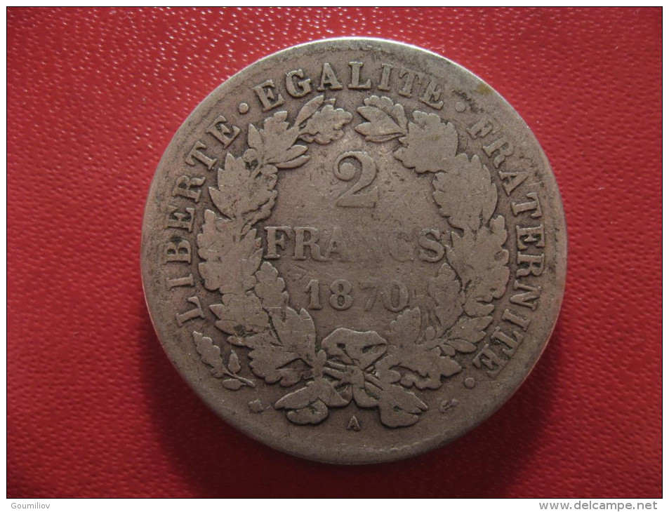 2 Francs 1870 A Paris Cérès 1521 - 1870-1871 Gouvernement De La Défense Nationale