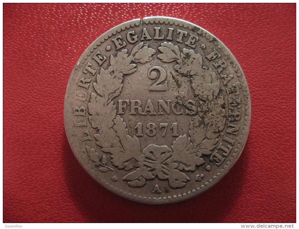 2 Francs 1871 A Paris Cérès 1523 - 1870-1871 Gouvernement De La Défense Nationale