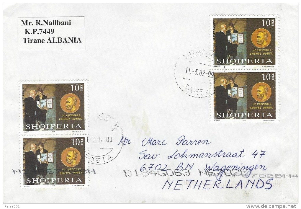 Albania 2002 Tirana Nobel Prize Cover - Albanië