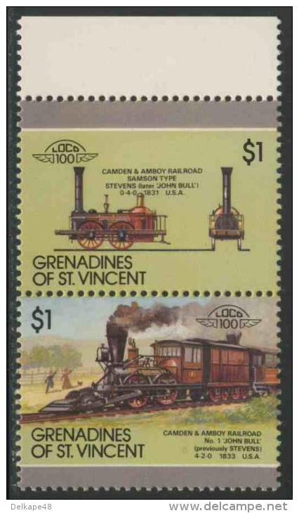 Grenadines Of St. Vincent 1987 Mi 553 /4 YT 517 /8 ** Locomotive Camden & Amboy Railroad “Stevens” (1831) - Treinen