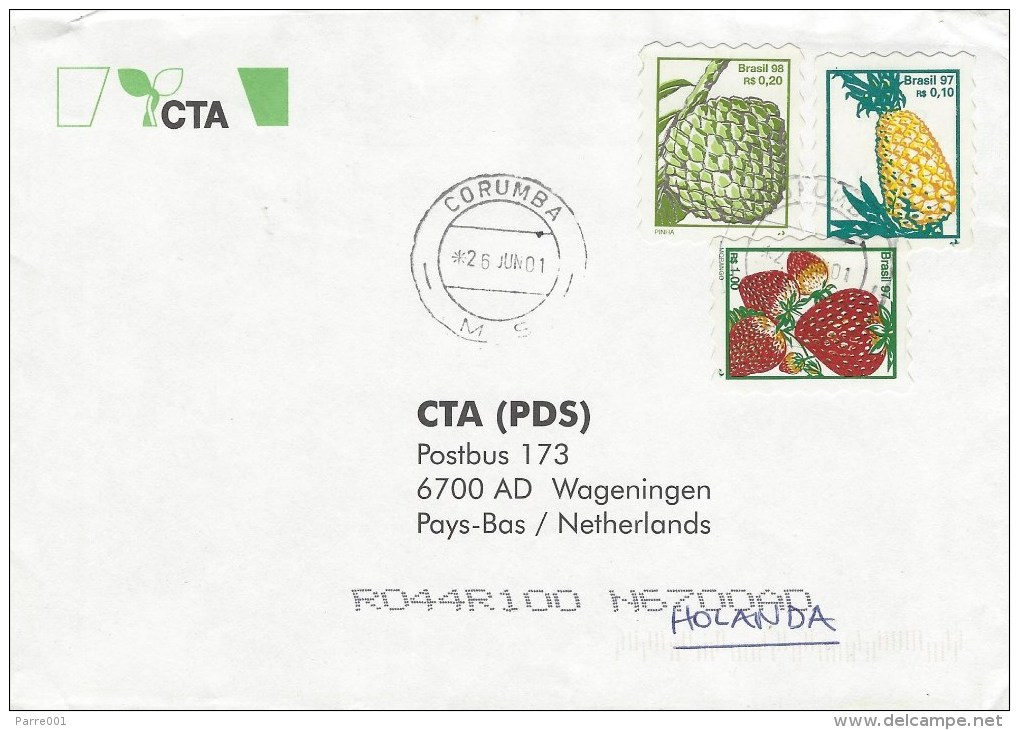 Brasil 2001 Corumba Pineapple Strawberry Fruit Self-adhesive Stamps Cover - Brieven En Documenten