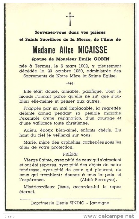 Alice Nicaisse épouse De Georges Gobin Termes Chiny 1902 1950 - Chiny