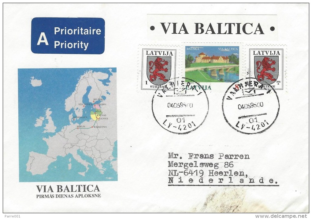 Latvia 1995 Valmiera Via Baltica Heraldy Lion Cover - Letland