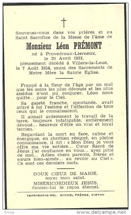 Léon Prémont  Provedroux Lierneux  Villers La Loue Meix Devant Virton 1931 1954 - Meix-devant-Virton
