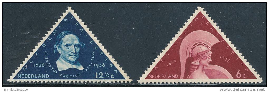 NETHERLANDS  1936 MINERVA UNIVERSITY ISSU SC# 204-205  TRIANGULAR STAMPS MNH - Unused Stamps