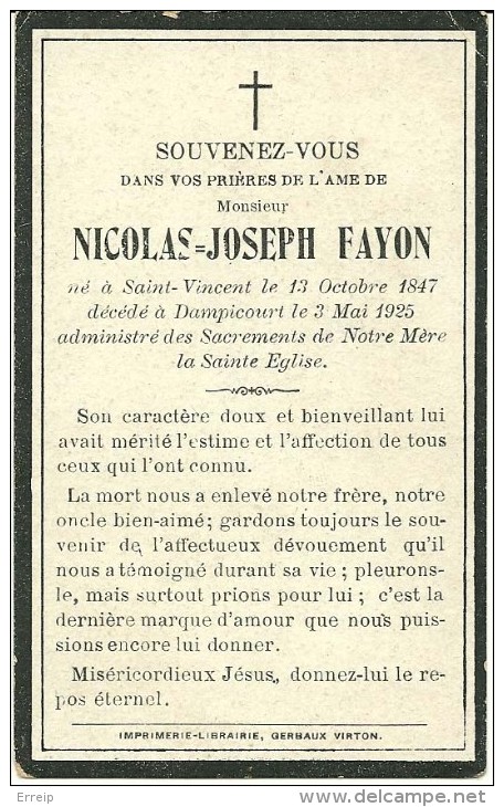 Nicolas Joseph Fayon Saint Vincent Dampicourt 1847 1925 - Rouvroy