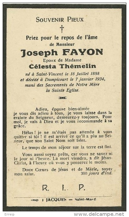 Joseph Fayon époux De Celesta Themelin Saint Vincent Dampicourt 1858 1934 - Rouvroy