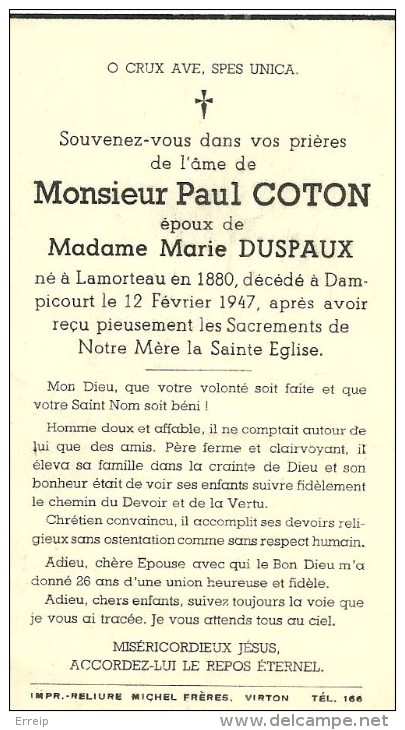 Paul Coton époux De Marie Duspaux Lamorteau Dampicourt 1880 1947 - Rouvroy