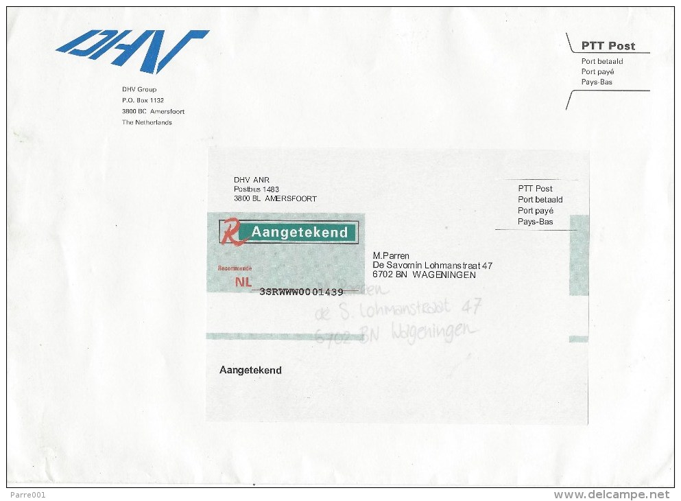 Netherlands 2002 Amersfoort Unfranked Port Paye Barcoded Registered Company Label Cover - Brieven En Documenten