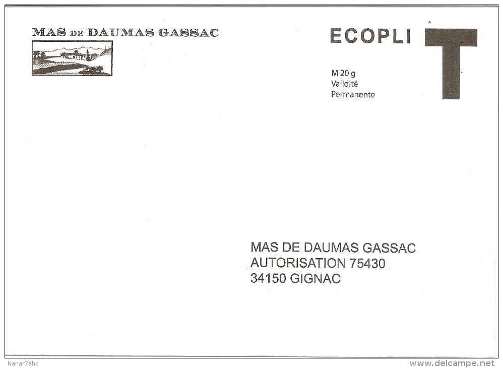Enveloppe T Mas De Daumas Gassac (vin) - Cartes/Enveloppes Réponse T