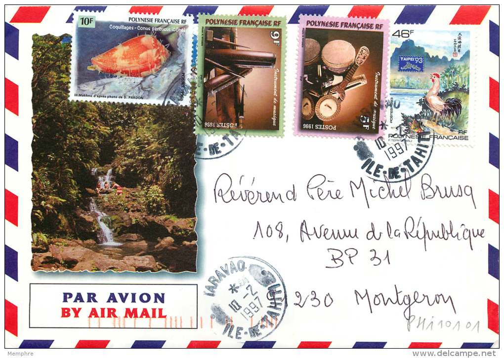 1997  Lettre Avion De Taravaopour La France Yv  472, 516, 518, 519 (Instruments De Musique), - Briefe U. Dokumente