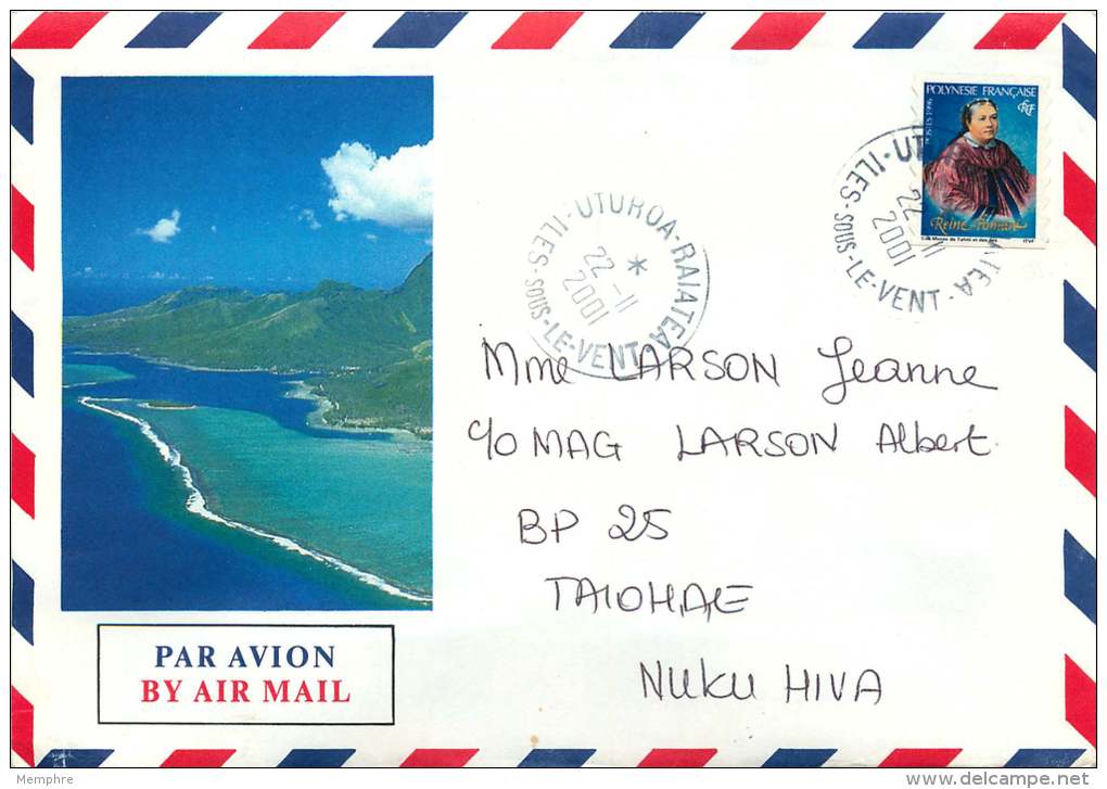2001  Lettre Avion Intérieure De Uturoa Pour Taiohae  Yv 508 (Reine Pomaré, De Carnet) - Storia Postale