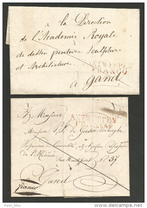 Belgique - 2 LSC De Anvers à Gand Non Datées - ANTWERPEN FRANCO En Rouge - 1815-1830 (Période Hollandaise)