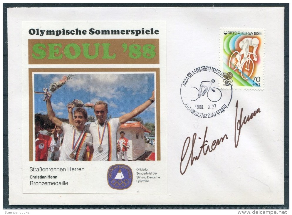 1988 South Korea Seoul Olympics Cycling Christian Henn West Germany Signed Cover - Summer 1988: Seoul