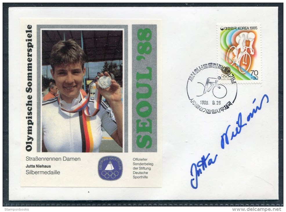 1988 South Korea Seoul Olympics Cycling Jutta Niehaus West Germany Signed Cover - Summer 1988: Seoul