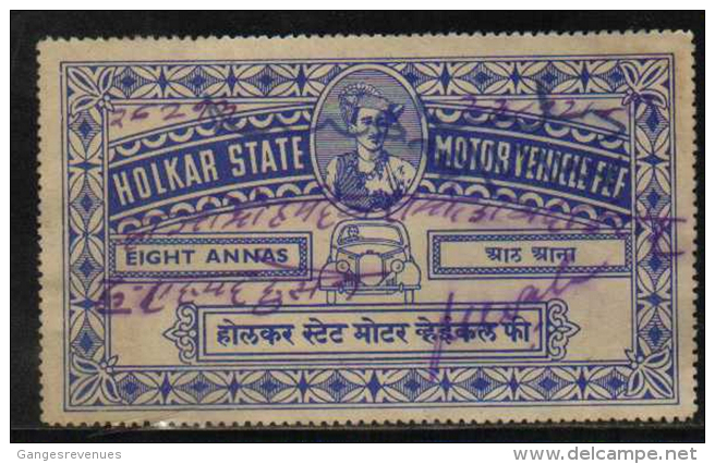 INDORE / HOLKAR State India  8A  Motor Vehicle Fee Type 25 K&M 253  # 86204 Inde India Indien Fiscaux Fiscal Revenue - Holkar