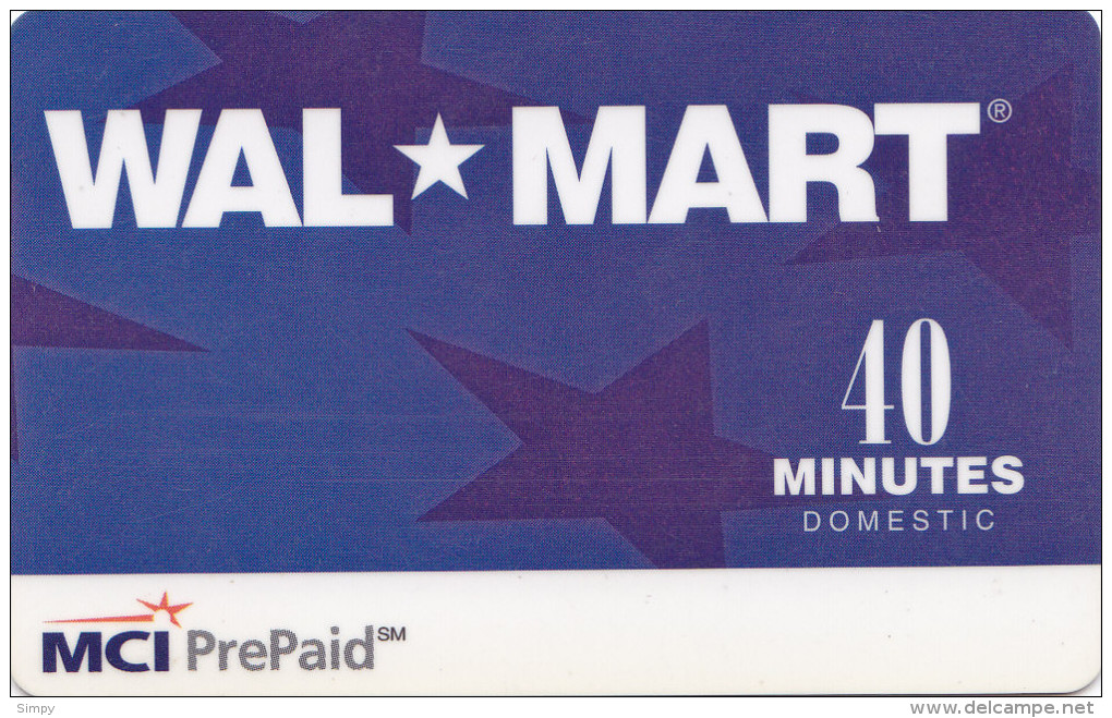 USA Magnetic Card -  MCI Prepaid  Wal Mart 40 Minutes - [3] Tarjetas Magnéticas