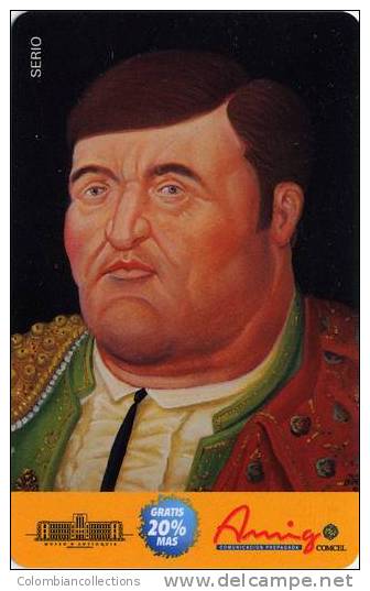 Lote TT116, Colombia, Tarjeta Telefonica, Phone Card, Comcel, Fernando Botero, Serio,  20.000, Arte, Art, Used, Torero - Kolumbien